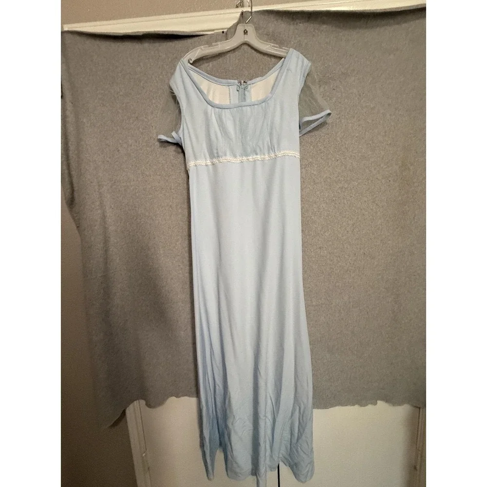 Custom Dress Girls 8-9 Y‎ Blue Square Neck sheer Sleeve Long ballroom
